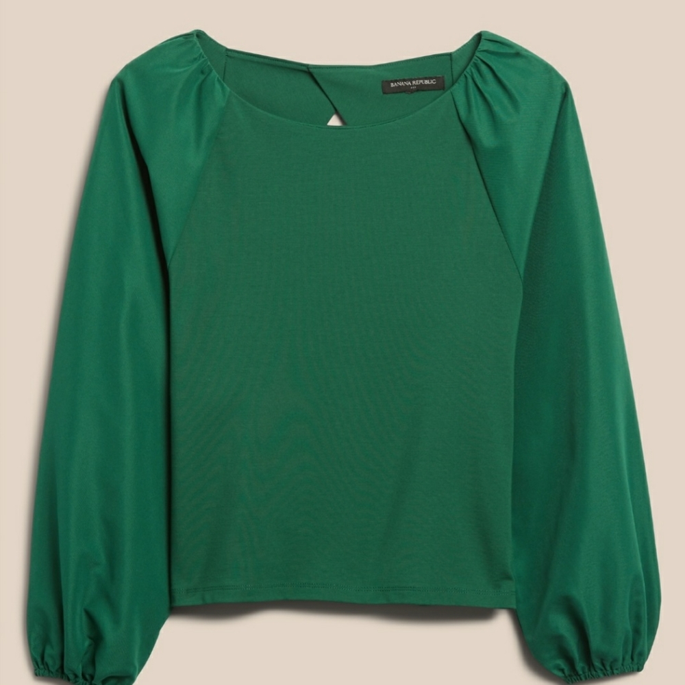 WOMENS Banana Republic Puffed Sleeve Top Size XL Jasper Green